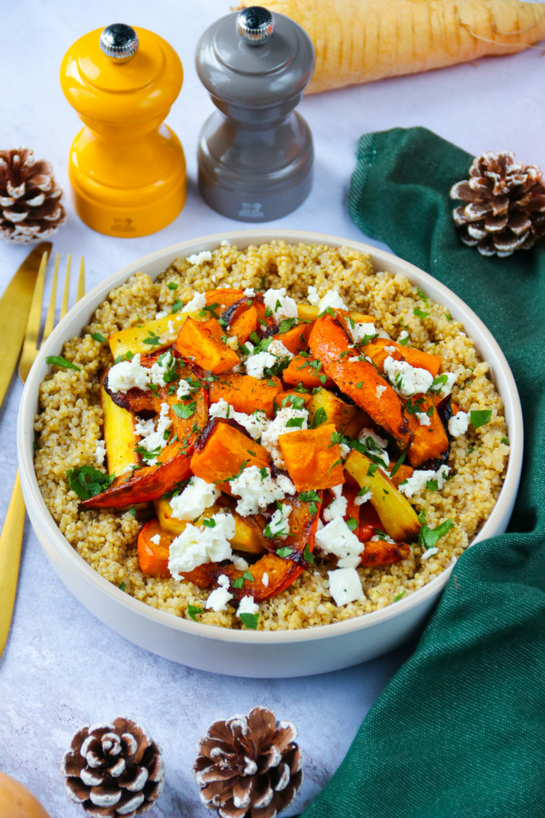 Quinoa Bowl with Roasted Vegetables and Feta