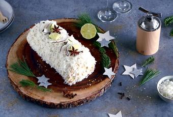 Bûche exotique mangue-coco aux épices de Noël