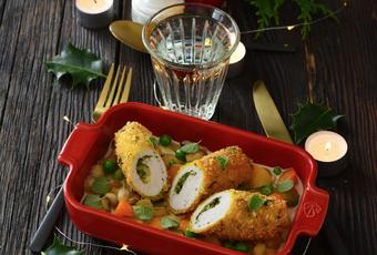 Dinde crémeuse et croustillante aux légumes et au Comté