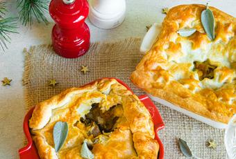 Tourte aux pommes de terre, courges et champignons