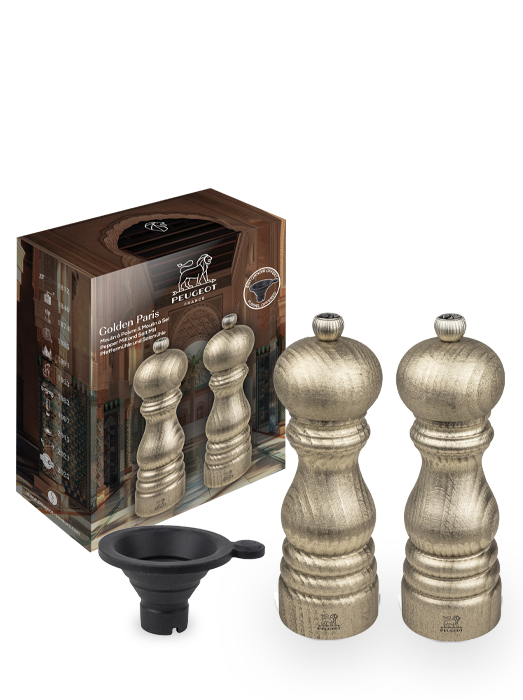 Golden paris Duo pepper and salt mill, golden finish, 18 cm - 7 in